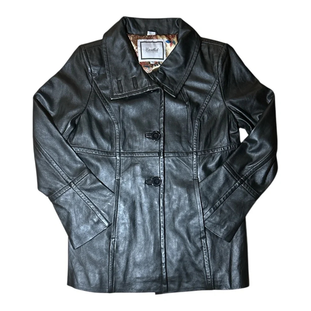 EXCELLED COLLECTION Black Authentic Leather Women Jacket Size Medium - Picture 1 of 9